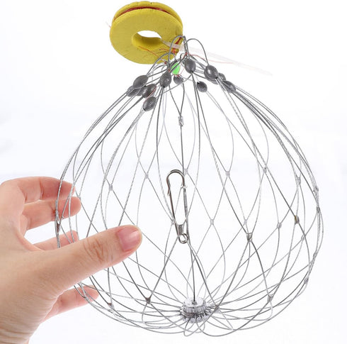 2Pcs Counterweight 7.87X7.87X7.08In Hemoton Wire Mesh Crab Trap Cage with Auto-Opening Bait Pin and Reusable Crab
