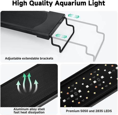 24/7 IP68 12-18 Inch AQQA LED Aquarium Light, Mode Waterproof Extendable Bracket Fish Tank Light, DIY Mode Full