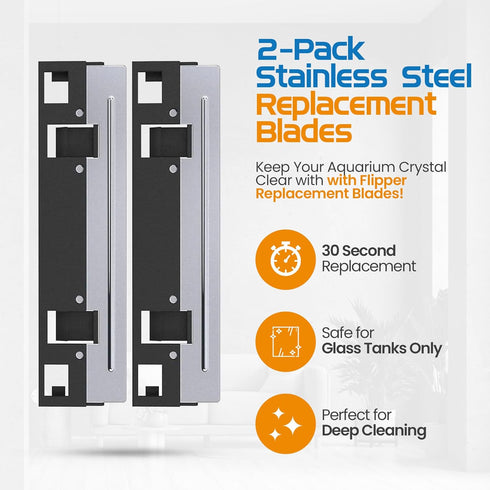2 Pack Flipper Nano Aquarium Algae Scraper for Fish Tank Cleaning Kits Stainless Steel Replacement Blades for Glass