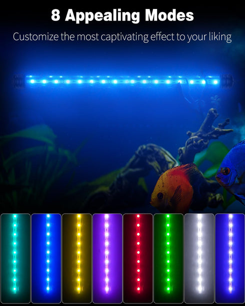 Pawfly 4.2 W Aquarium LED Light 15.2 Inch Underwater Fish Tank Light with Timer Auto On/Off Fish Tank Background Light with 8 Lighting Modes Submersible Multi-Colored Tube Light for Decoration by Pawfly