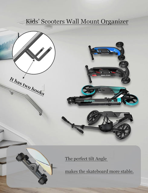 Wall Mount Holder for Skateboard/Snowboard/Longboard, Heavy-Duty Metal Display Rack with Hooks