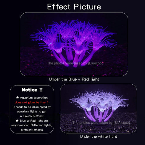 Soft Silica Gel Aquarium Decorations, Glow in The Dark Coral Ornaments for Fish Tank (Purple, Sunflower)