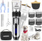 Dog Clippers Grooming Kit and Paw Trimmer, Cordless, Low Noise, Electric Quiet, Rechargeable, for Thick Coats, Silver