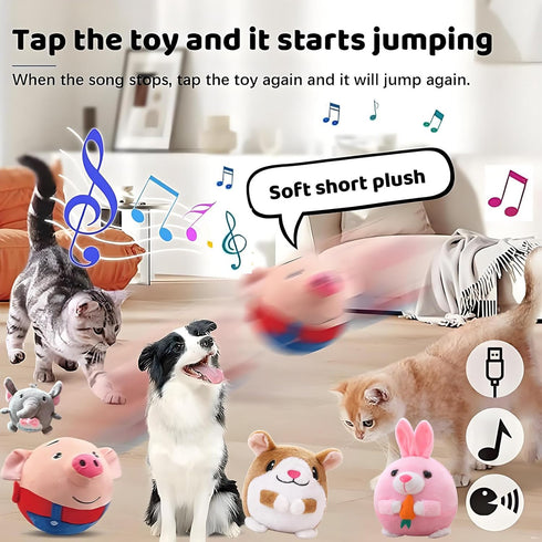 Geojec Interactive Dog Toys,Active Moving Pet Plush Toy with Recording and Music Modes, Jumping Squeaky Song shaking