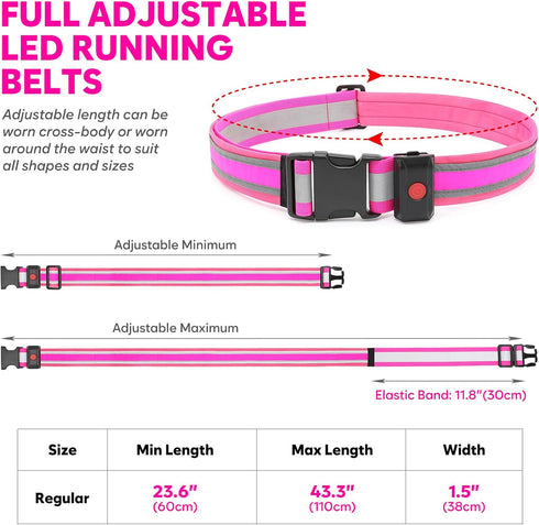 LED Running Belt, USB Rechargeable High Visibility Waistband Safety Light for Running, Cycling, and Walking