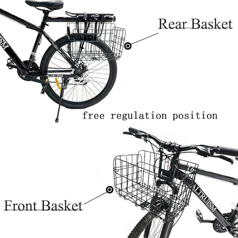 Rust Proof Folding Bike Front Basket, Detachable Rear Bike Basket with Handles, Easy Installation for Mountain Bike