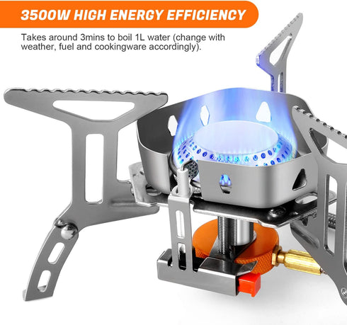 Odoland 3500W Windproof Camping Gas Stove with Windscreen, Fuel Canister Adapter, Piezo Ignition, Portable Carry Case
