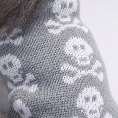 Skull Dog Sweater, Holiday Halloween Christmas Pet Clothes, Soft Comfortable, Grey