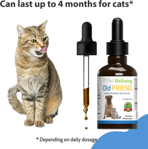Pet Wellbeing Old Friend for Senior Cats - Supports Immune System Health, Joint Mobility, Herbal Supplement 2 oz