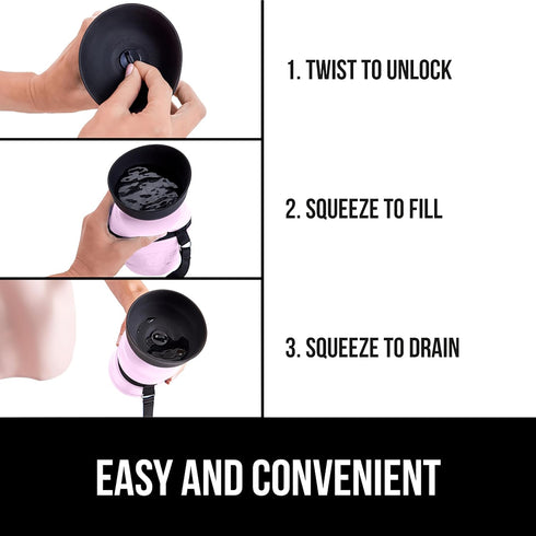 GORILLA GRIP Dog Water Bottle, 12 oz Portable Leak Proof Dispenser for Dogs, Pink Silicone Travel Bowl for Hiking