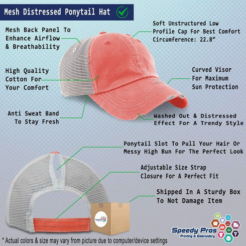 Speedy Pros Womens Western Farm Horse Shoe Distressed Trucker Hats, Ponytail Cap