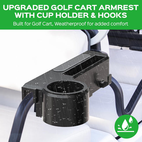 Xoxocos 1/1.25 Golf Cart Armrest with Cup Holder - Universal Fit for EZGO/Club Car/Yamaha Rear Seat, Fits Square Tube