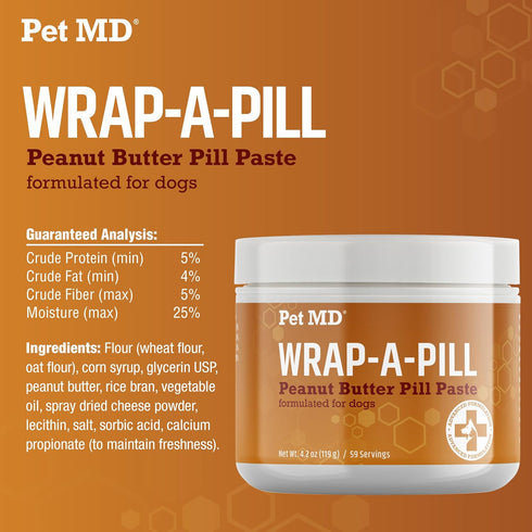 Pet MD Peanut Butter Flavored Pill Paste for Dogs, Wrap A Pill, 59 Servings for Hiding Pills and Medication