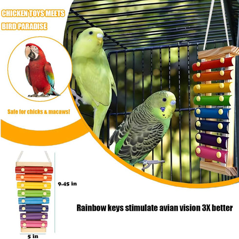 8-Key Chicken Xylophone Toy for Hens & Birds - Colorful Suspensible Metal Xylophone | Suspensible Cage Accessories,Bird
