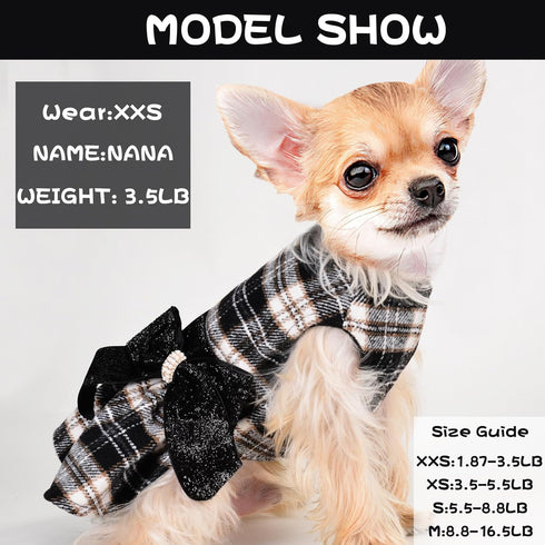 Small Dog Dress, Yorkie Sweater Girl Plaid Fleece Apparel for Chihuahua Cat, Cute Warm Puppy Clothes