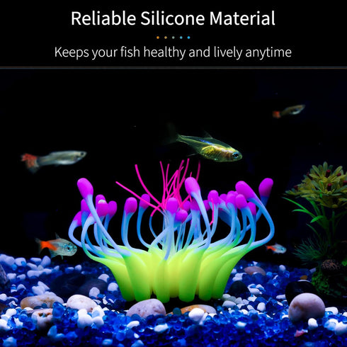 Uniclife Coral Artificial Decoration, Glowing Effect Silicone Ornament for Fish Tank Aquarium, Yellow