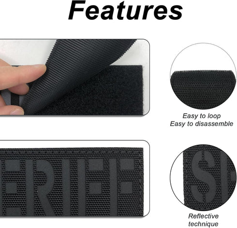 Reflective Laser Cut Sheriff Patch, Small 4x1.4 inch Subdued Black County Office Patch for Tactical Gear