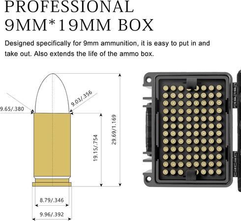 FUNANASUN 192 Round Ammo Storage Box, Waterproof 9mm Ammo Case, Locking Storage Case for Range Day and Outdoor Adventure
