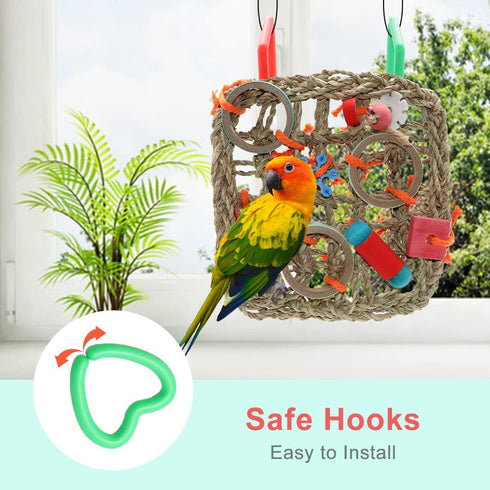Wontee Hanging Bird Climbing Net for Parrot, Straw Braid Rope Foraging Wall Swing Toy for Budgie Cockatiel