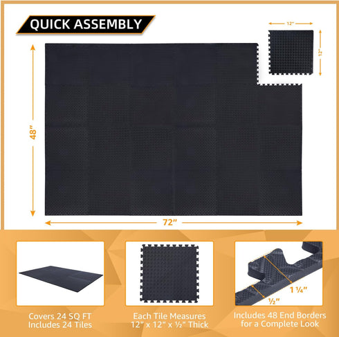 24 Pack 1/2" MMA - Extra Thick Floor Exercise Mat for Home Gym Floor Padding for Kids - High-Density EVA Interlocking