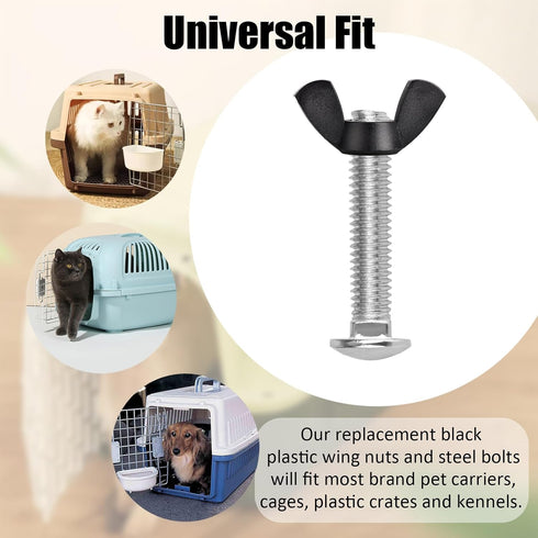 M6 Pet Carrier Fasteners, Kennel Replacement Bolts for Plastic Cat Crate and Dog Crate, 12 Set