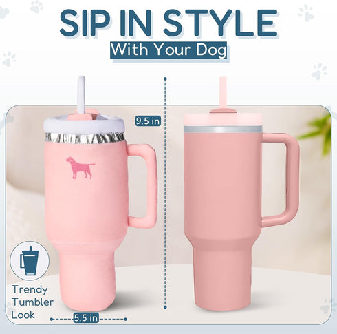 Pup Cup Tumbler Plush Dog Toy, Cute Funny Squeaky Parody Gift (Pink Peach Dust)