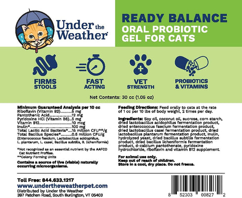 Under the Weather Pet Ready Balance for Cats - Oral Probiotic and Prebiotic Gel for Digestive Support
