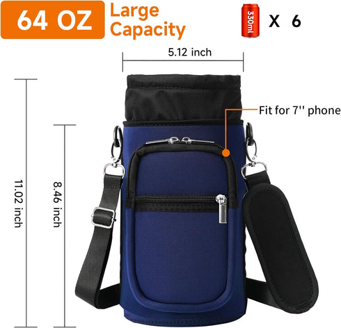 32/40/64/128 oz 2 AceTreker Neoprene Insulated Water Bottle Carrier Bag, Sling Bag Sleeve Pouch Holder with Strap