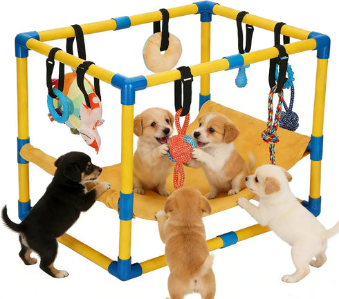 Bullro Puppy Play Gym with 8 Hanging Toys, Dog Jungle Gym Indoor with