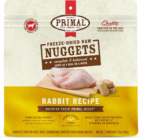 Primal Freeze Dried Raw Dog Food Nuggets - Rabbit - Complete & Balanced Meal - Premium, Healthy, Grain Free, High