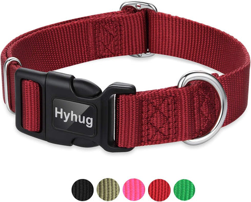 Hyhug Dog Collar for Large Dogs - Heavy Duty Red, Quick Release Nylon Buckle, Adjustable & Durable