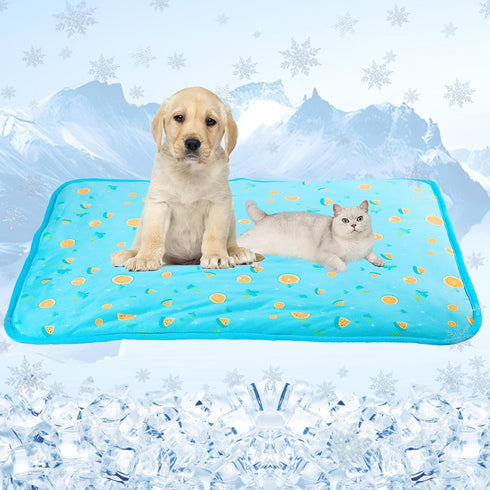 SEIS Dog Ice Pad - Ice Silk Cats Kennel Mat Pet Cooling Pad Summer Cool Bamboo Mat (Blue Fruit, L)