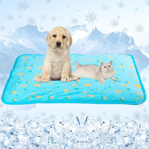 SEIS Dog Ice Pad - Ice Silk Cats Kennel Mat Pet Cooling Pad Summer Cool Bamboo Mat (Blue Fruit, L)