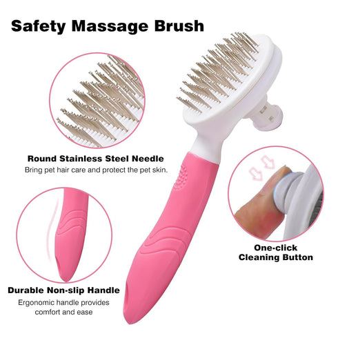 Dog Brush with Release Button - Self-Cleaning Slicker Brush for Grooming, Shedding, Massaging, Pink