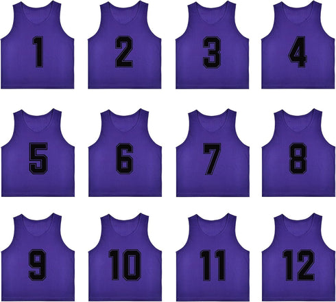 Set of 12 Numbered (1-12) Soccer Vests/Sport Pinnies/Training Bibs with Free Carry