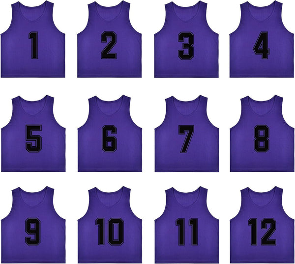 Set of 12 Numbered (1-12) Soccer Vests/Sport Pinnies/Training Bibs with Free Carry