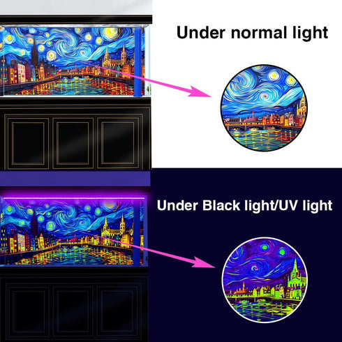 48X24IN Blacklight Vincent Van Gogh Aquarium Background, UV Art Oil Painting with 10 EVA Double-Sided Tape