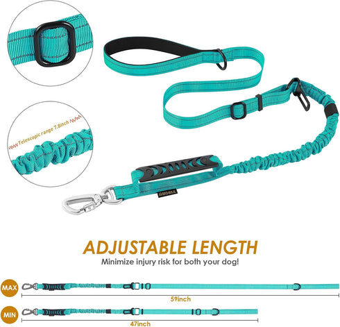 Reflective Heavy Duty Dog Leash with Car Seat Belt and Padded Handle, Tactical No Pull Leash for Large Medium Dogs,