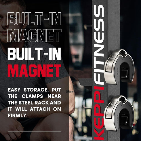 KeppiFitness C-Shape Barbell Clips for Weight Lifting, Fast Lock/Removal 2 Inch Olympic Barbell Collars