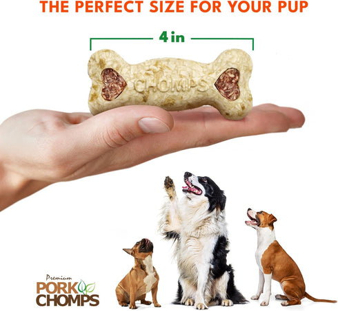 4-inch 12 Count Pork Chomps Dog Chews, Crunchy Bones, Bacon and Chicken Flavor