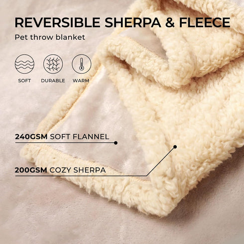 Waterproof Pet Blanket, Liquid Pee Proof Cover for Sofa Bed Couch, Reversible Sherpa Fleece Protector for Small Medium
