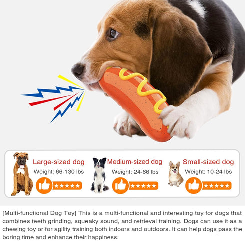 Hot Dog Squeaky Dog Toy - Interactive Rubber Dog Chew Toy for Aggressive Chewers - Cute Dog Accessories & Long Lasting Dog Chews - Humorous Gift for Dog Lovers