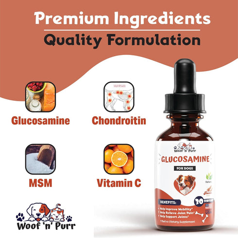 Dog Glucosamine Supplement, Supports Hip & Joint Health, Glucosamine for Dogs, 1 fl oz