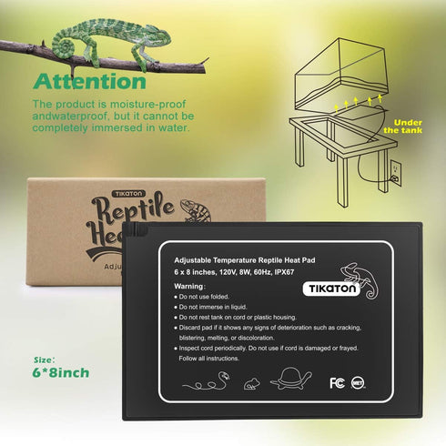 Tikaton Reptile Heat Pad - Adjustable Temperature Under Tank Heater for 10-20gal/30-40gal Terrarium