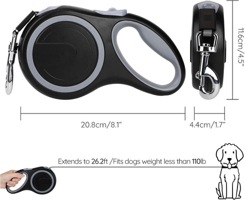 Segarty Retractable Dog Leash 26ft for Small Medium Large Dogs Up to 110lbs, Heavy Duty Nylon Leads, Black