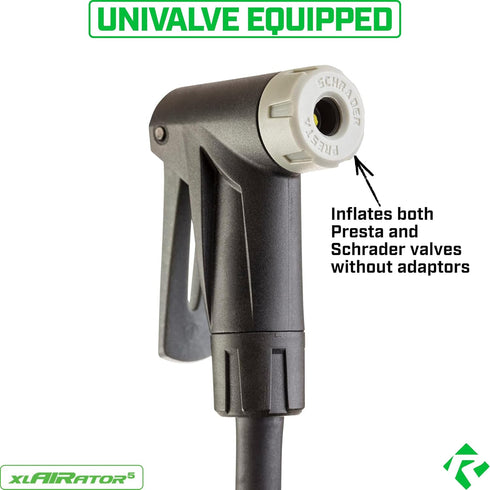 REVERE XLAIRATOR 5 Bike Floor Pump: 160 PSI, Fits Presta & Schrader Valve, Large Gauge, Extended Reach Hose for Bikes &