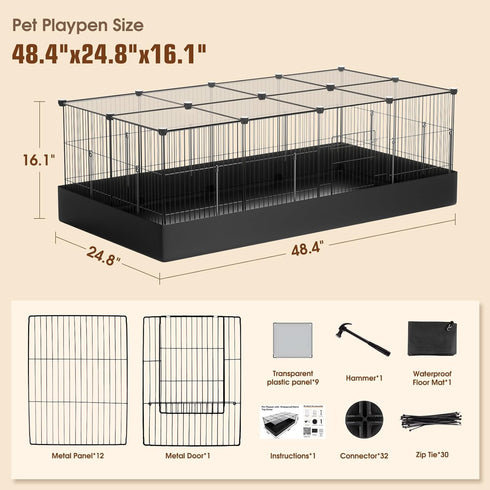 PAWING 20 Panels Small Animal Playpen with Removable Top Cover & Waterproof Mat - Durable Metal Wire Yard Fence