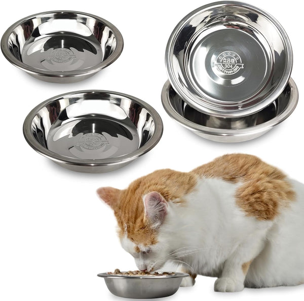 4 Pcs Stainless Steel Cat Bowls - 5.5 Inches Metal Cat Food Bowls for Indoor Cats, Whisker Fatigue Design