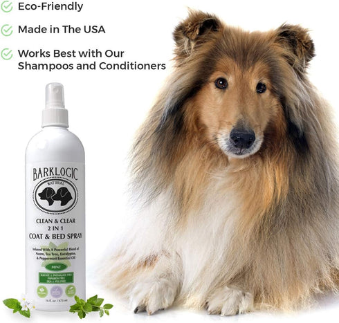 2in1 Dog/Puppy Coat & Bed Spray, Sensitive Skin, Essential Oils, Refreshing Scent, 16 oz - Mint