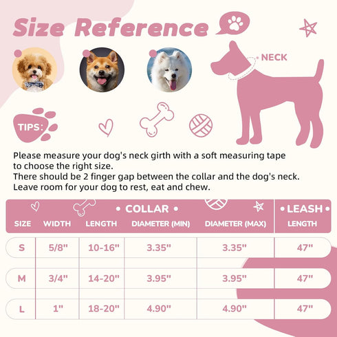 Pink Dog Collar and Leash Set for Medium Dogs, Soft and Breathable, Adjustable with Quick Release Buckle
